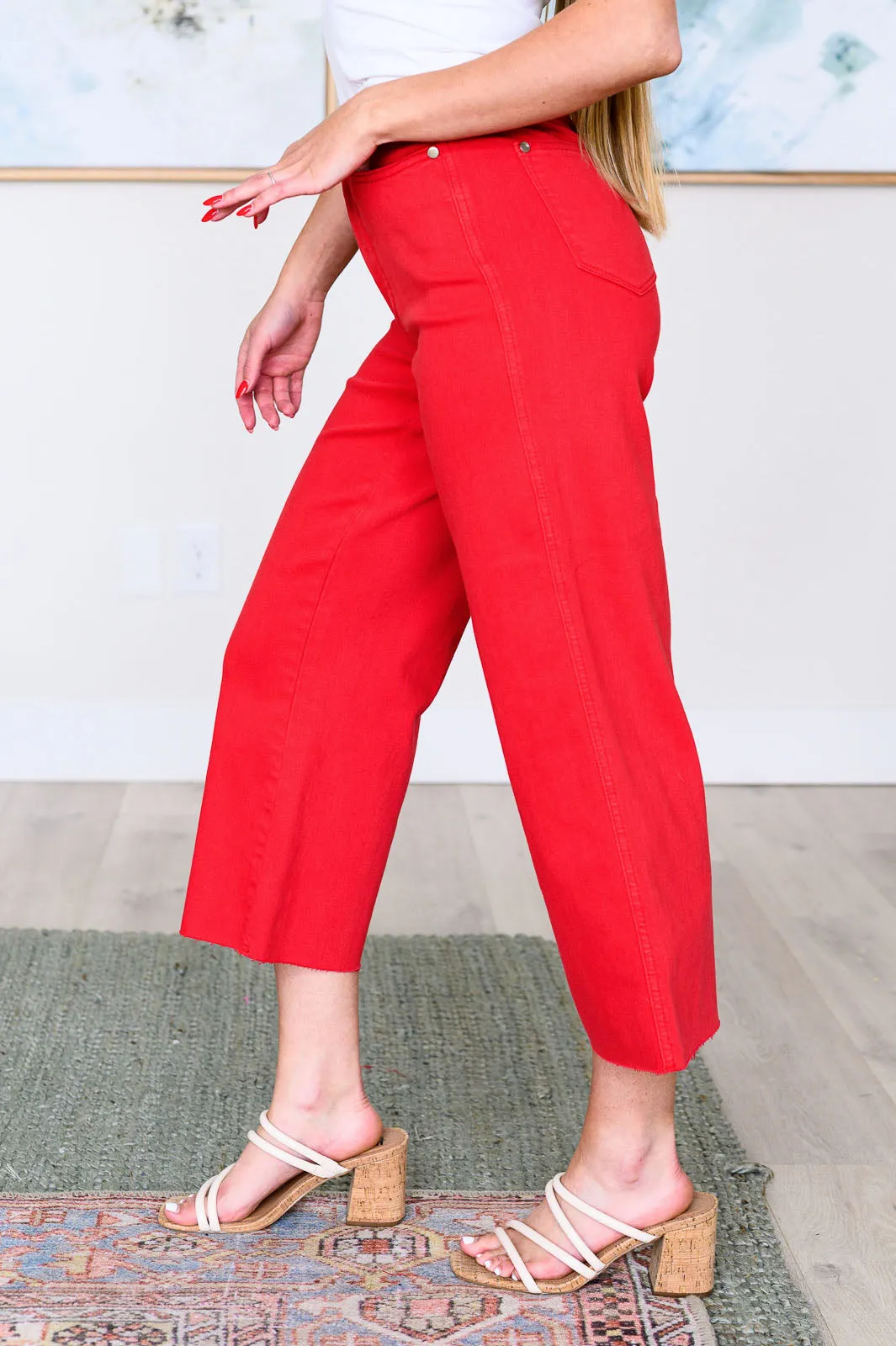 Red Wide Leg Crop Jeans with Control Top by Judy Blue Lisa