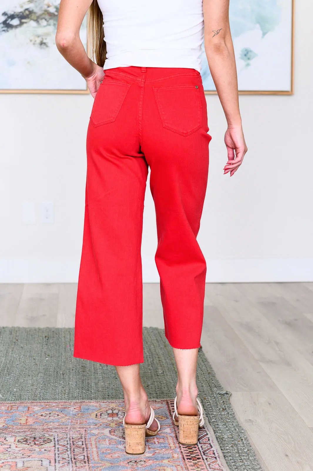 Red Wide Leg Crop Jeans with Control Top by Judy Blue Lisa