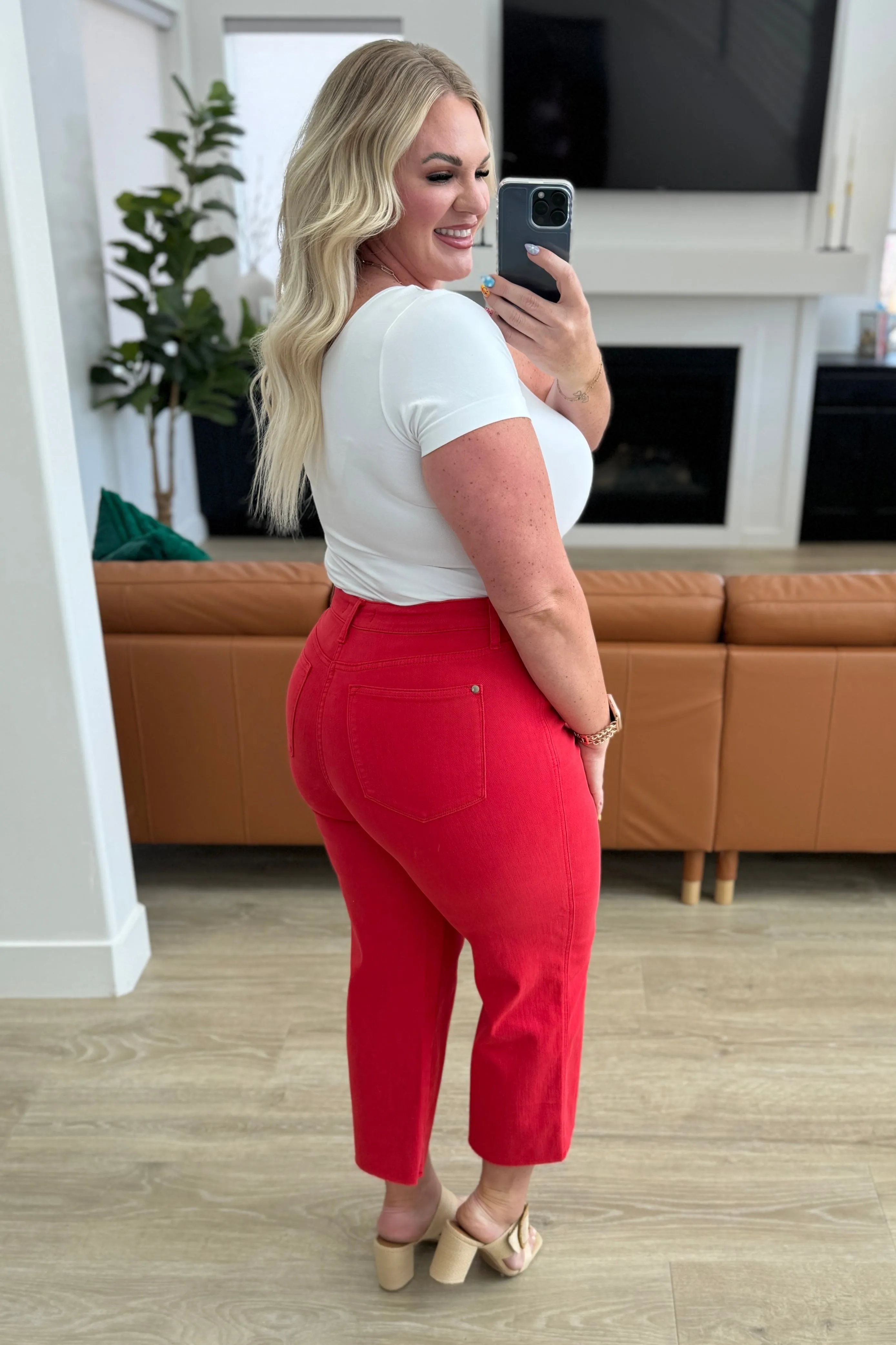 Red Wide Leg Crop Jeans with Control Top by Judy Blue Lisa