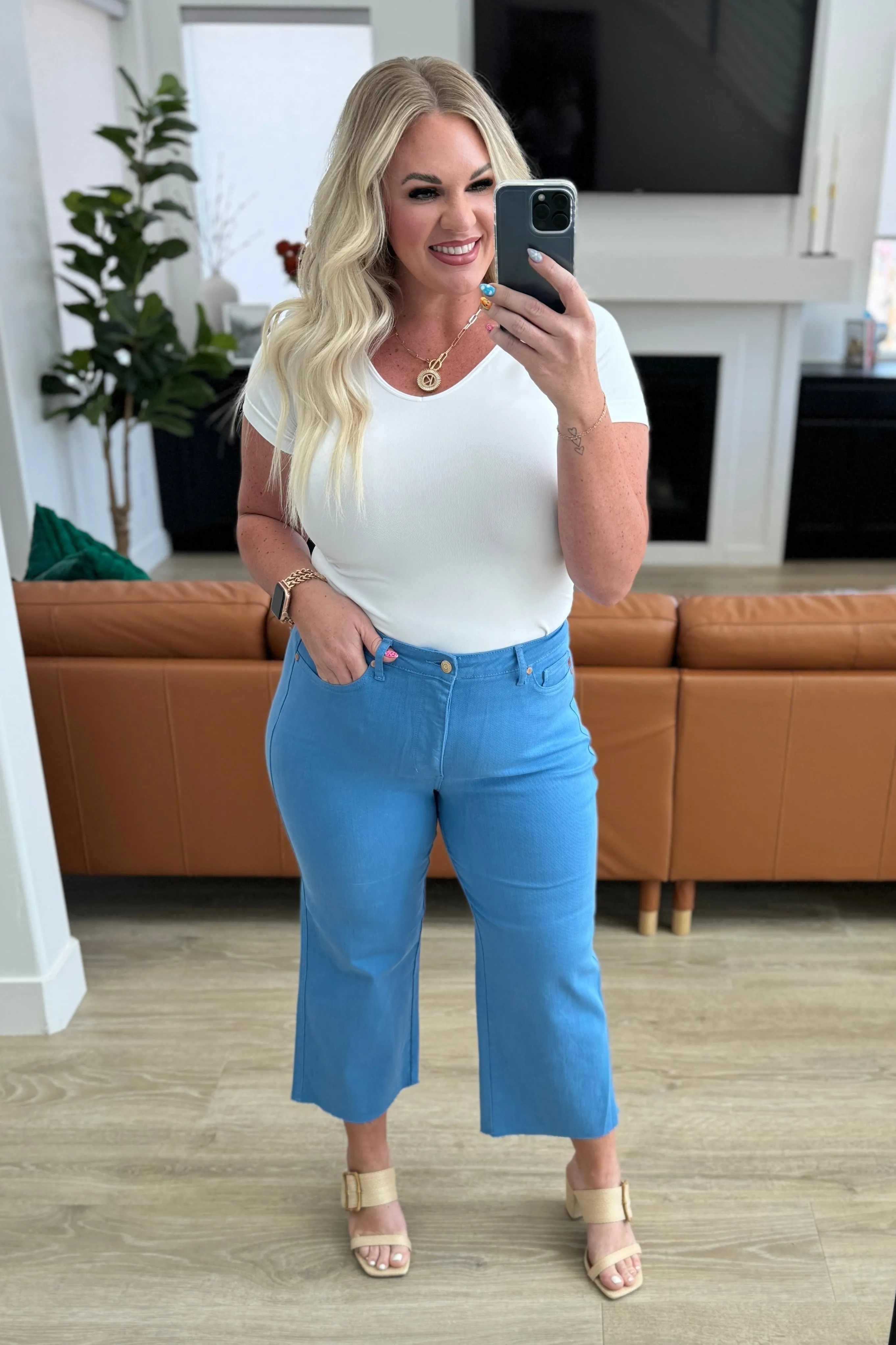 Sky Blue Wide Leg Crop Jeans with Control Top by Judy Blue Lisa