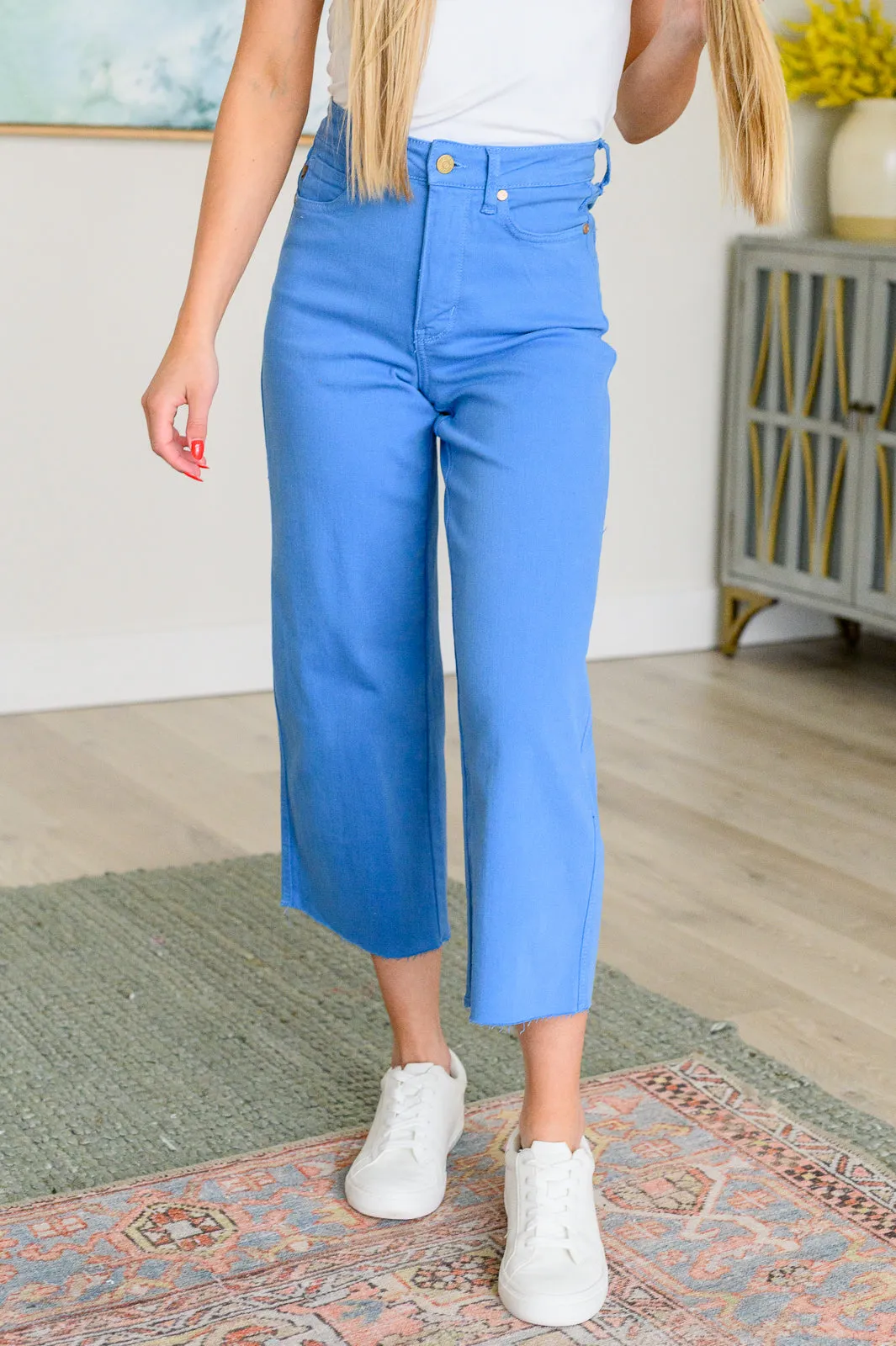 Sky Blue Wide Leg Crop Jeans with Control Top by Judy Blue Lisa