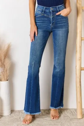 High Rise Raw Hem Flare Jeans by Kancan