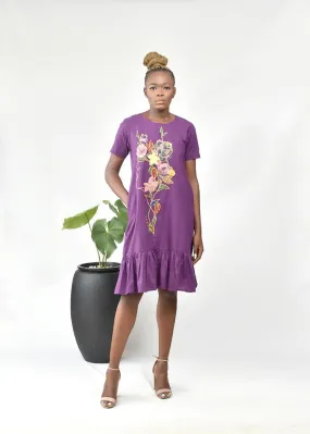 Purple Embellished Cotton Shift Dress by AIMAS Kwassa