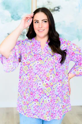 Bell Sleeve Top in Lavender Retro Ditsy Floral