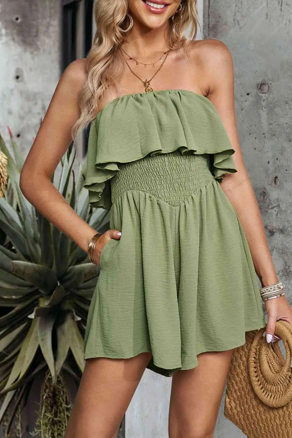 Smocked Strapless Romper