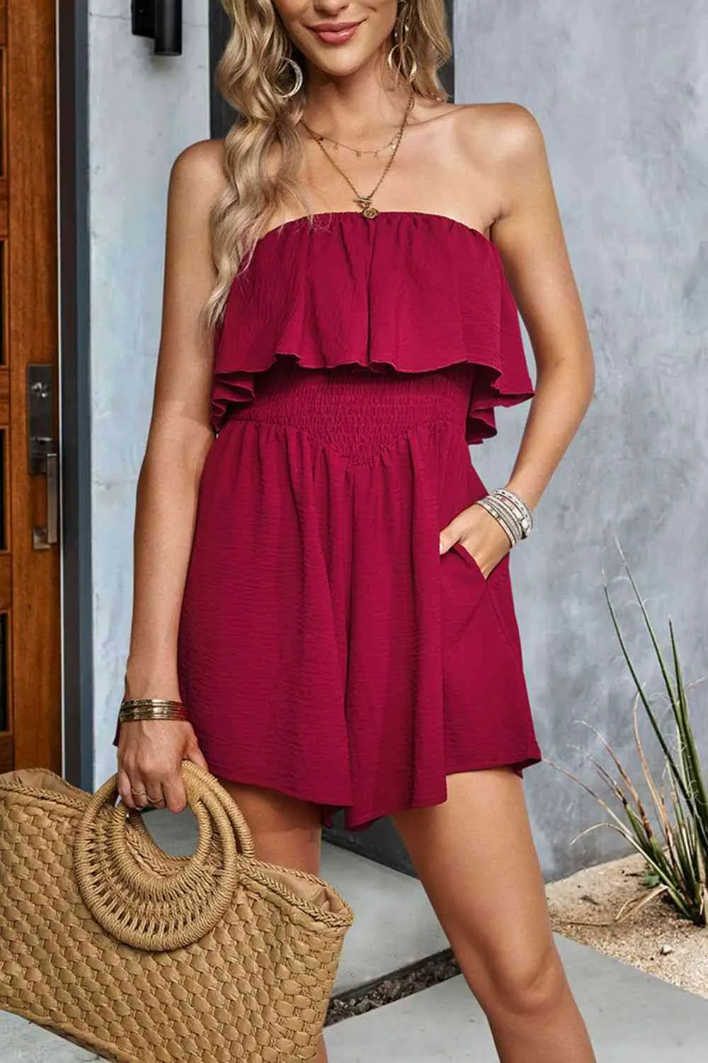 Smocked Strapless Romper