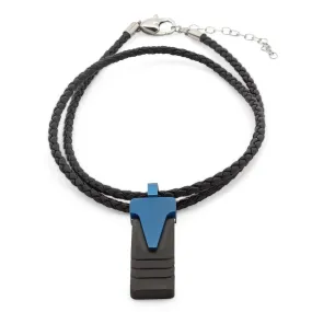 Blue Ion Plated Pendant Leather Necklace