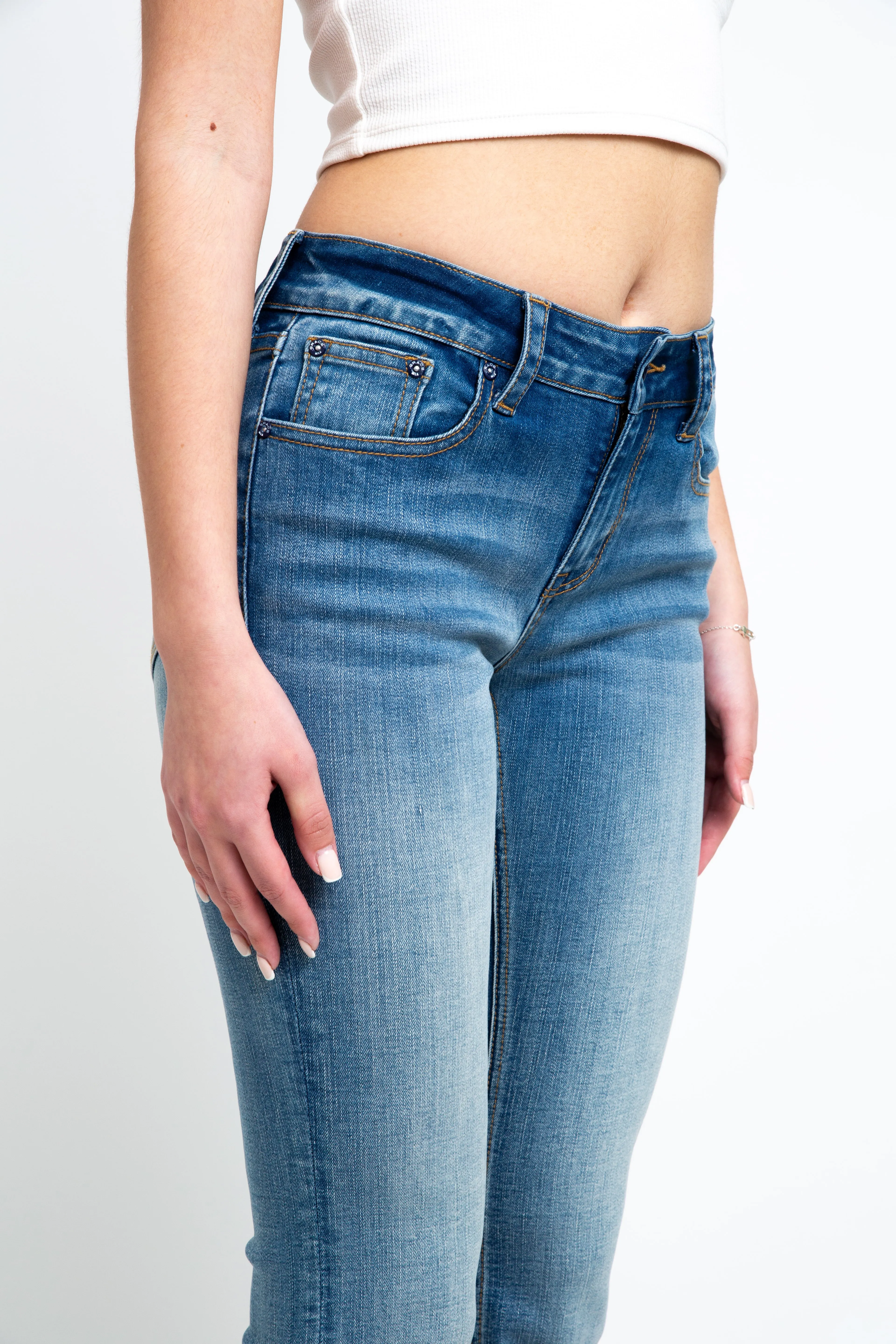 Light Blue Mid Rise Bootcut Jeans with Minimalist Stitching