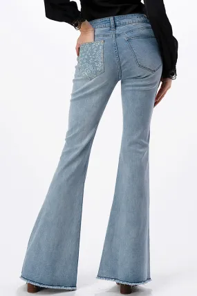 Paisley Patch Wash Flare Jeans