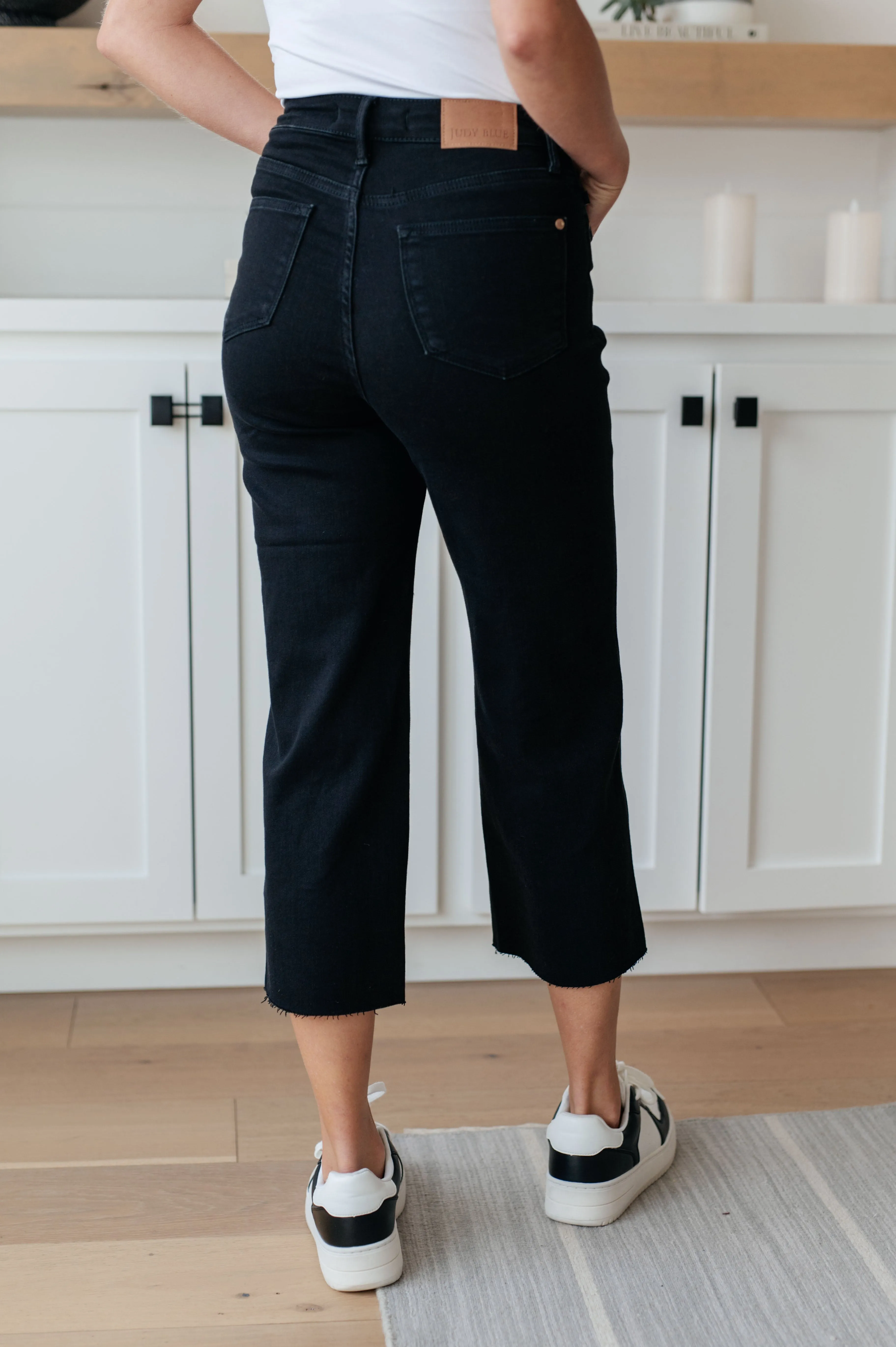 Black Wide Leg Crop Jeans with Control Top by Lizzy