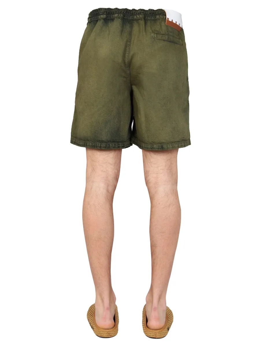 Logo Patch Knee-Length Shorts by Marni