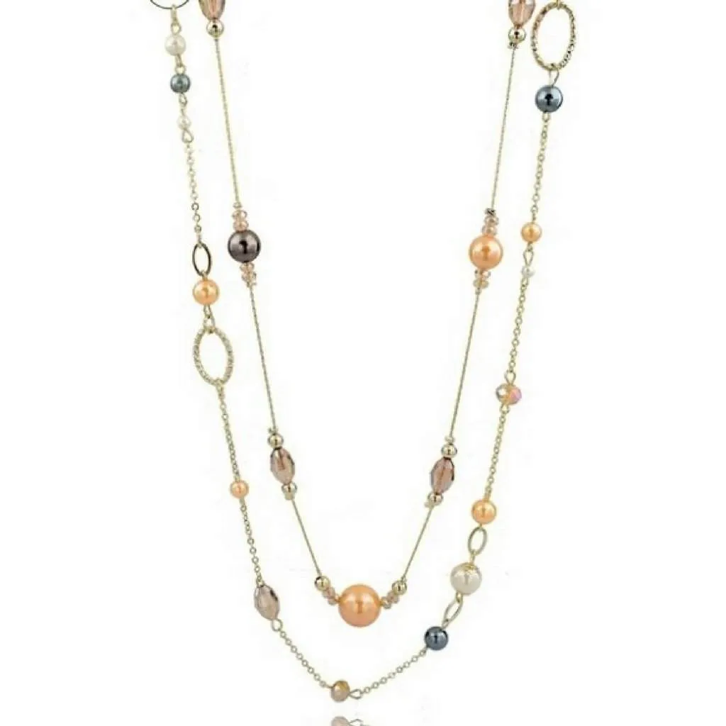 Long Gold Chain Bead Layered Necklace