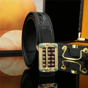 Dragon Rhinestone Buckle Genuine Leather Men's Waist Belt