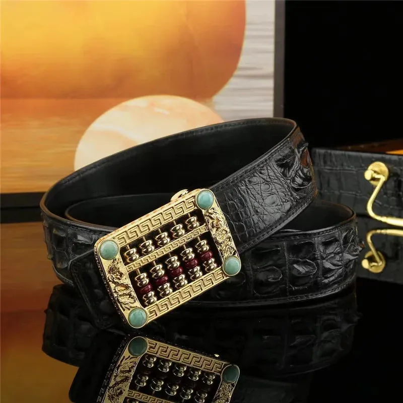 Dragon Rhinestone Buckle Genuine Leather Men's Waist Belt