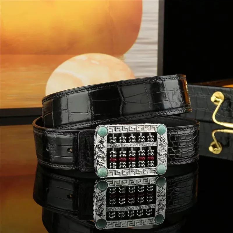 Dragon Rhinestone Buckle Genuine Leather Men's Waist Belt