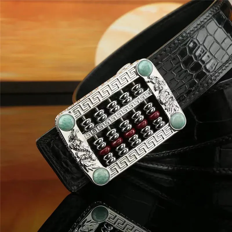 Dragon Rhinestone Buckle Genuine Leather Men's Waist Belt