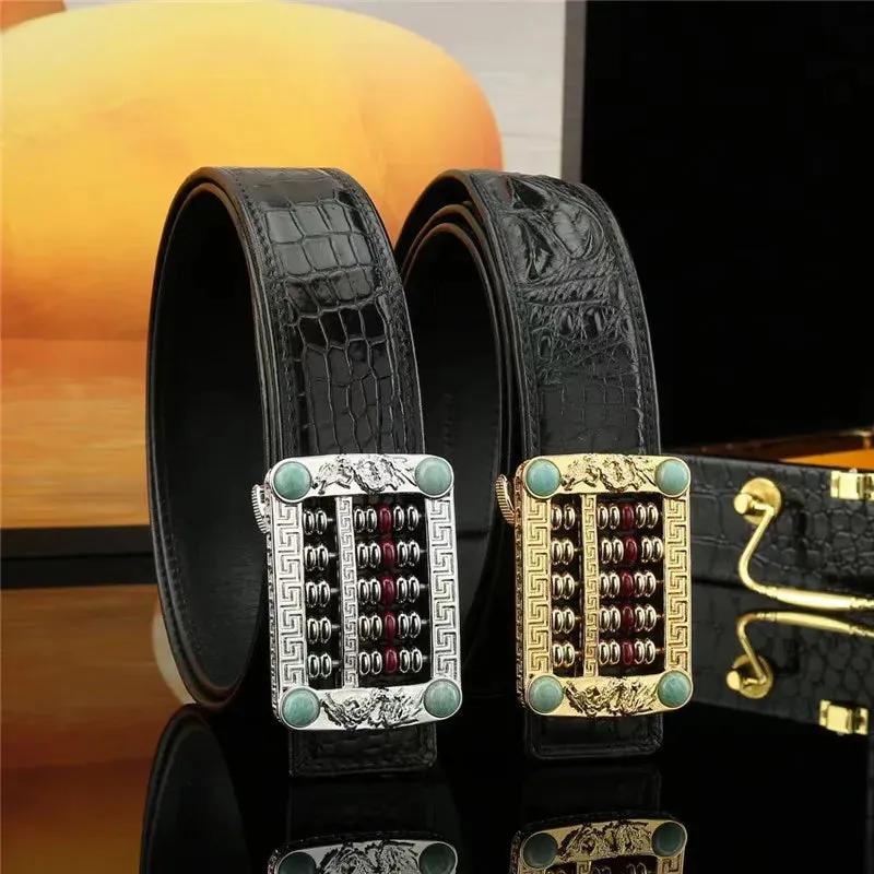 Dragon Rhinestone Buckle Genuine Leather Men's Waist Belt