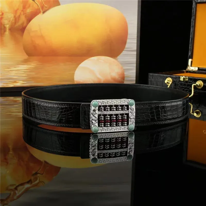 Dragon Rhinestone Buckle Genuine Leather Men's Waist Belt