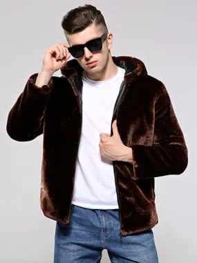 Men's Hooded Faux Fur Bomber Jacket