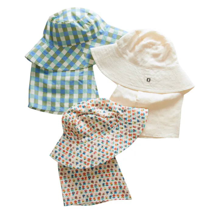 Child Linen Moss Green Gingham Sun Hat