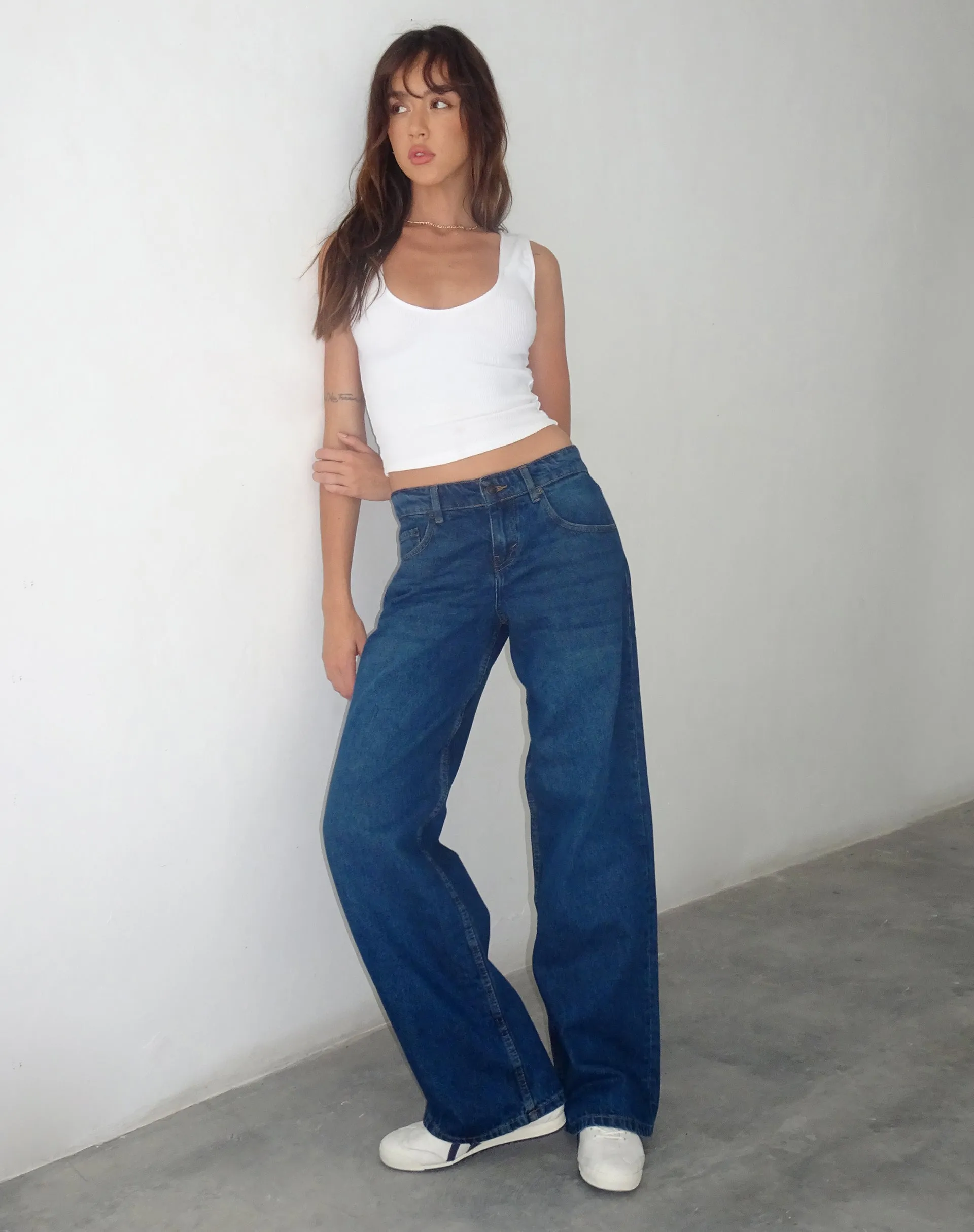 Mid Blue Used Low Rise Parallel Jeans