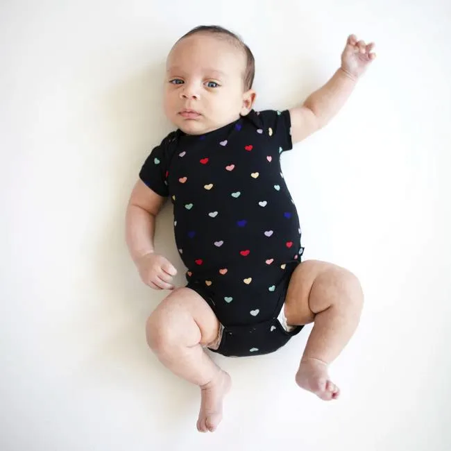 Midnight Rainbow Heart Printed Short Sleeve Bodysuit by Kyte Baby