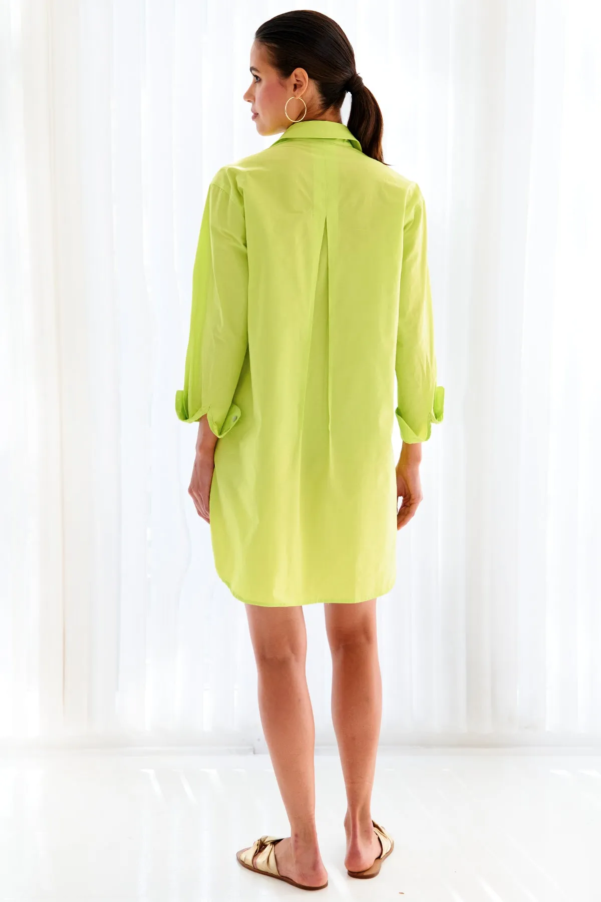 Neon Lime Shirt Dress Techy Taffeta