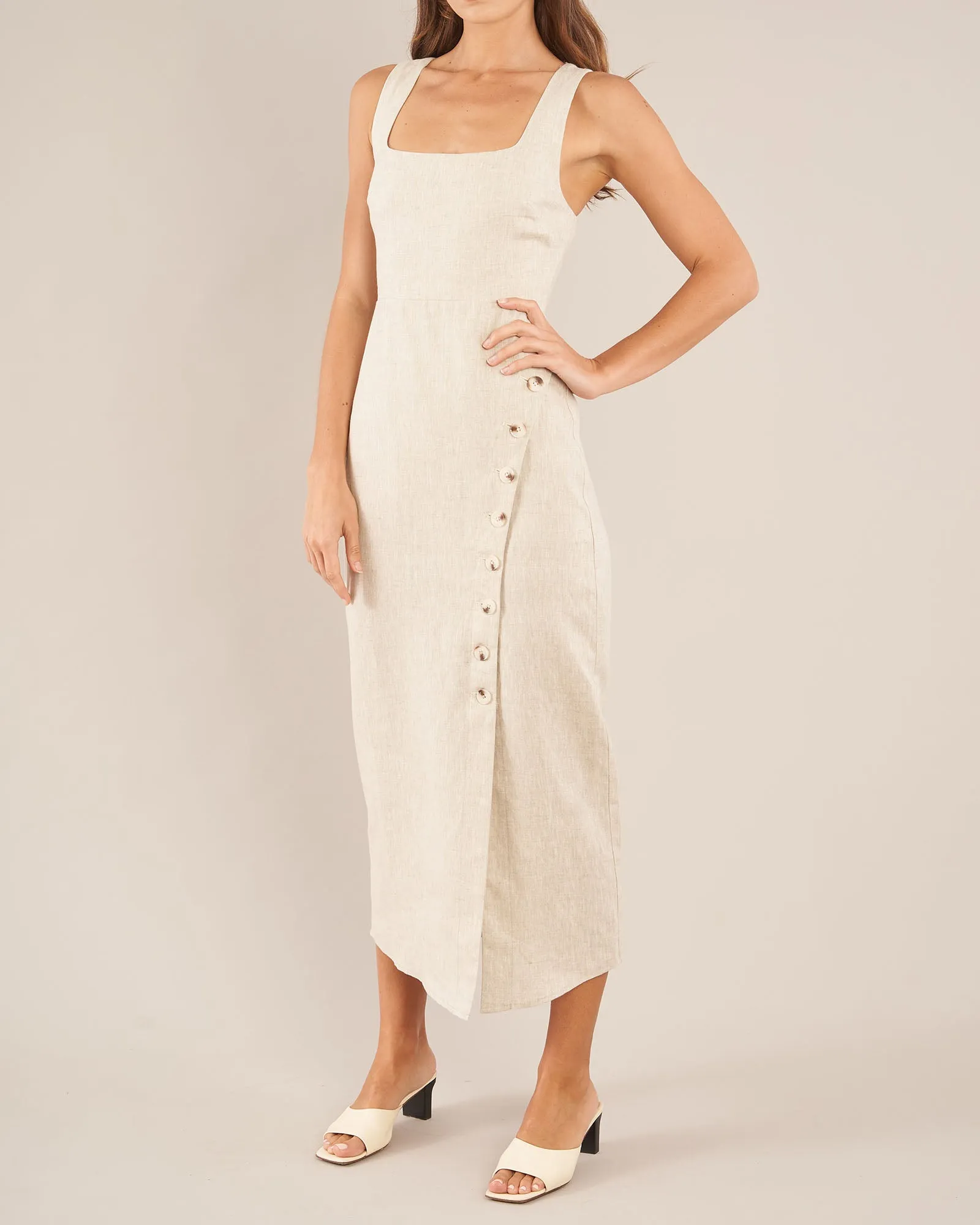 Imari Natural Linen Midi Dress