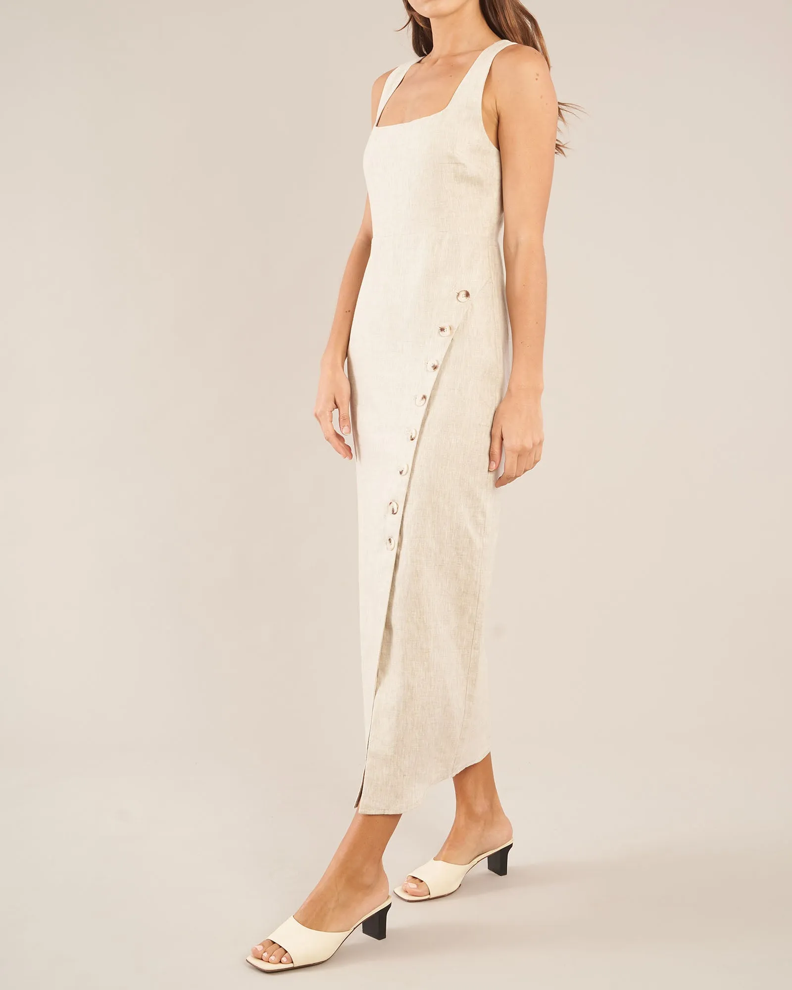 Imari Natural Linen Midi Dress