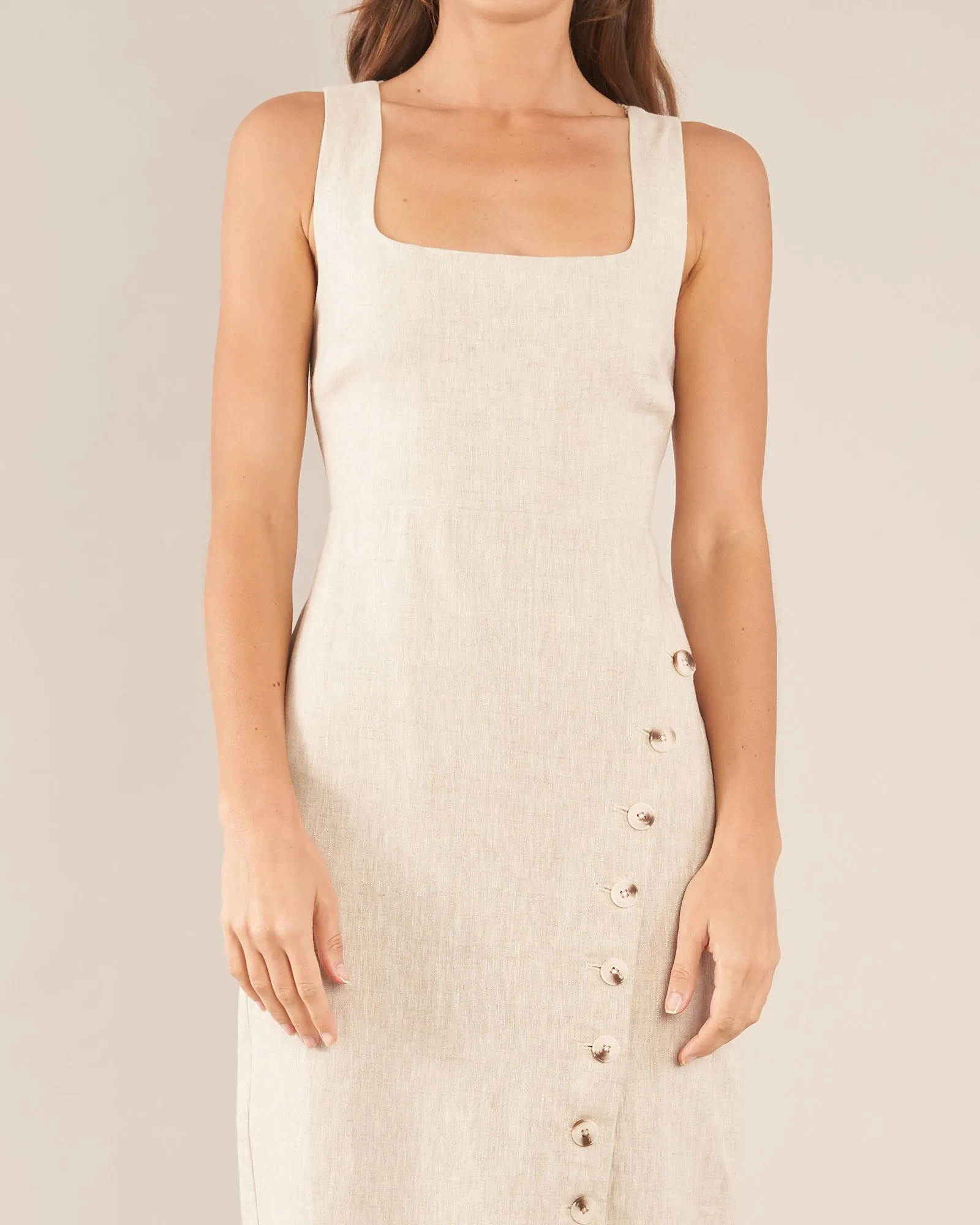 Imari Natural Linen Midi Dress