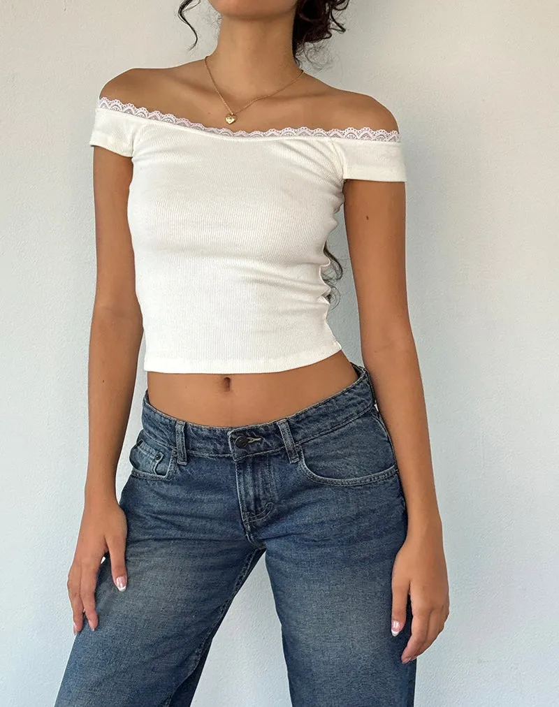 Off-White Ribbed Lace Chacha Blouse