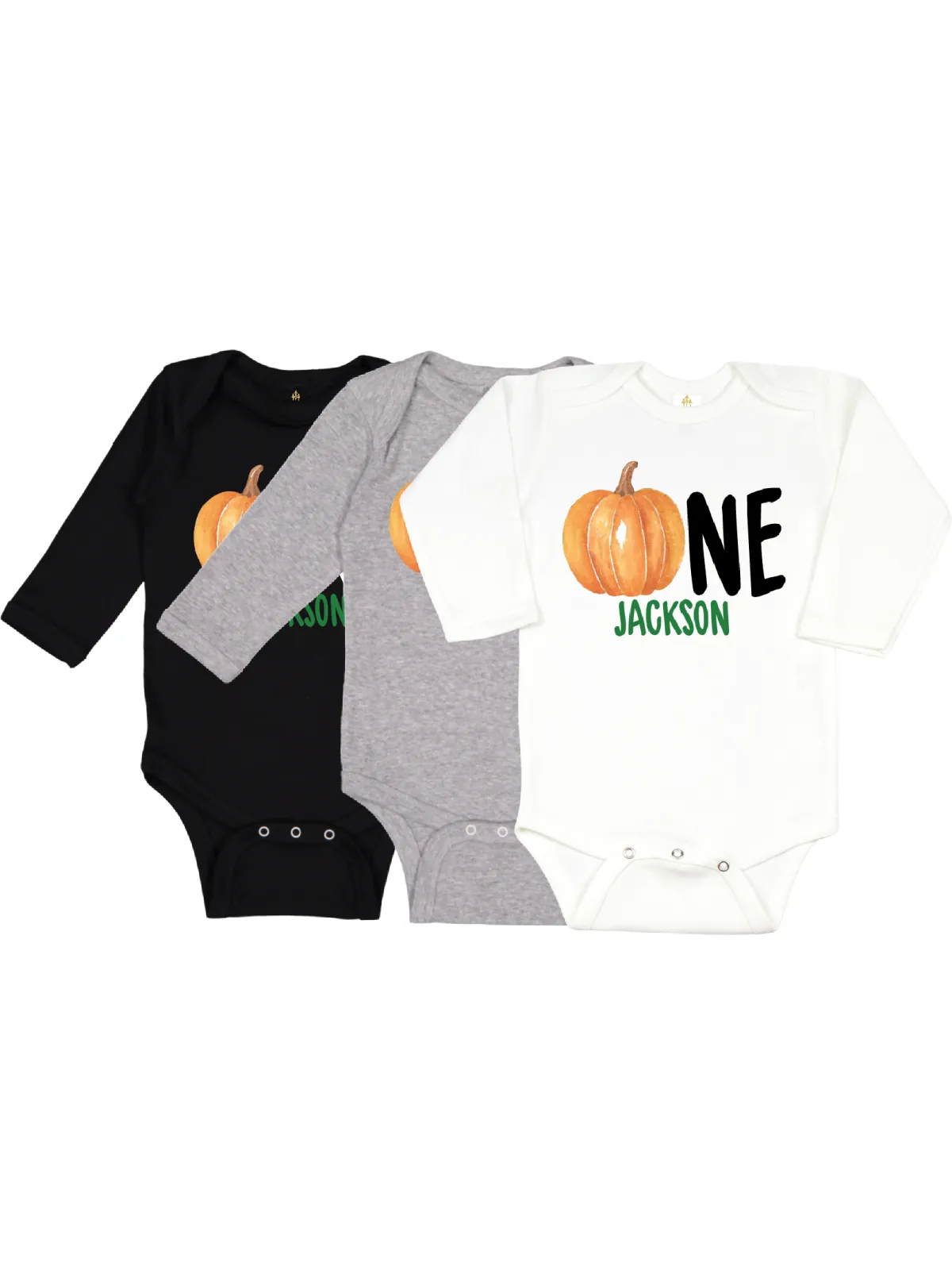 ONE Pumpkin Bodysuits- White, Heather Gray, Black