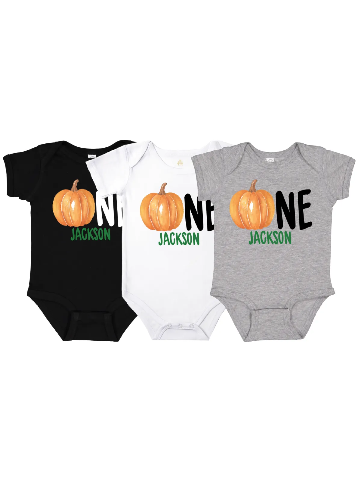 ONE Pumpkin Bodysuits- White, Heather Gray, Black