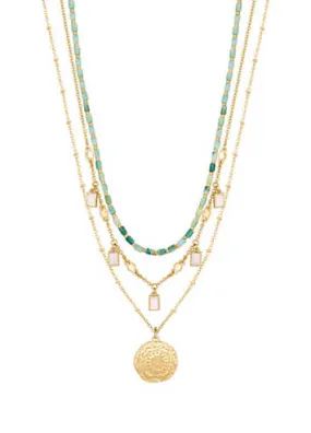 Pack of Gold Blue Coastal Bead Layered Necklaces by MOOD By Jon Richard