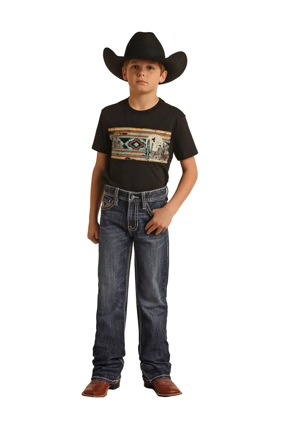 Dark Vintage Two Tone Rope Bootcut Jeans for Boys