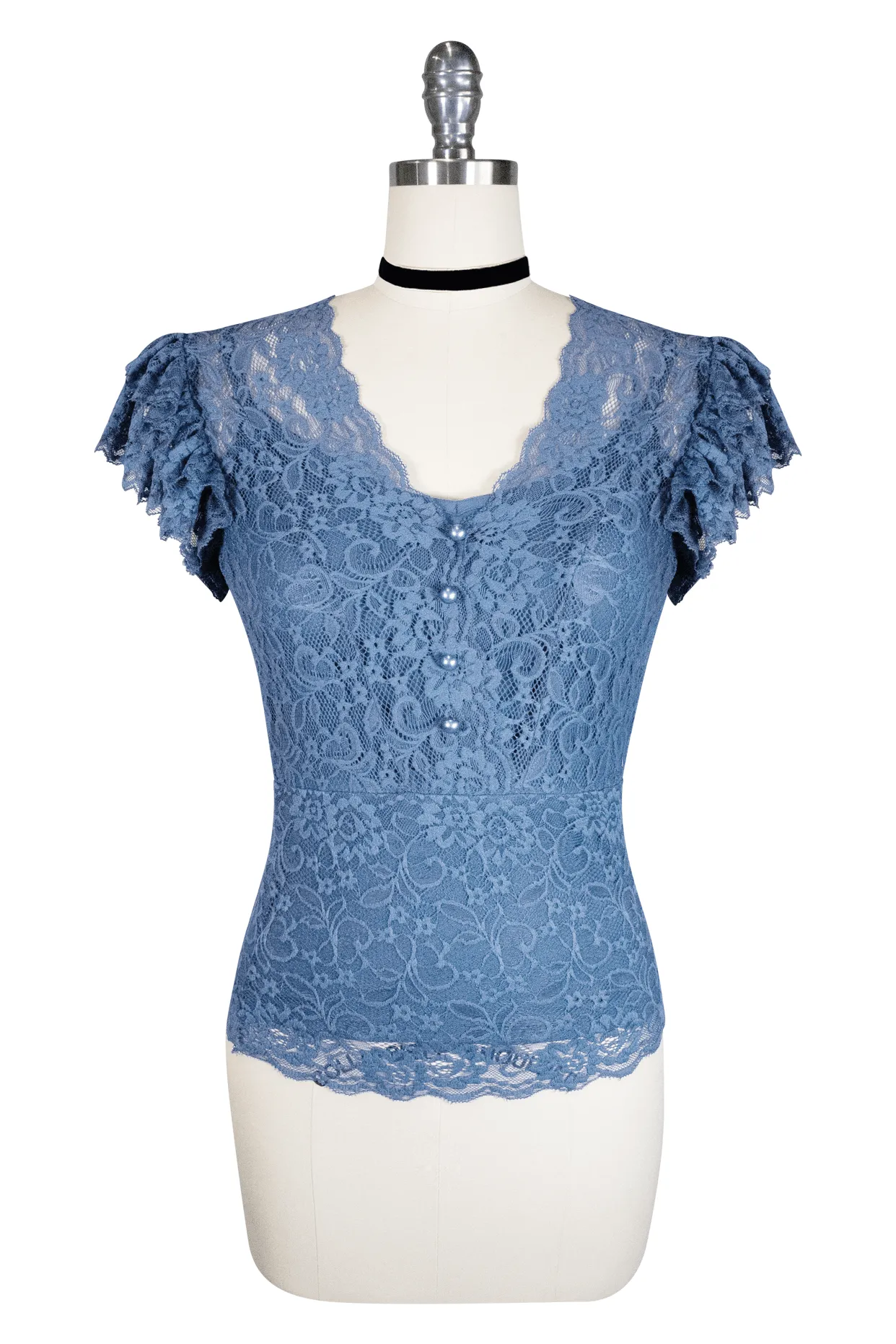 Chic Smokey Blue Lace Top by La Luna