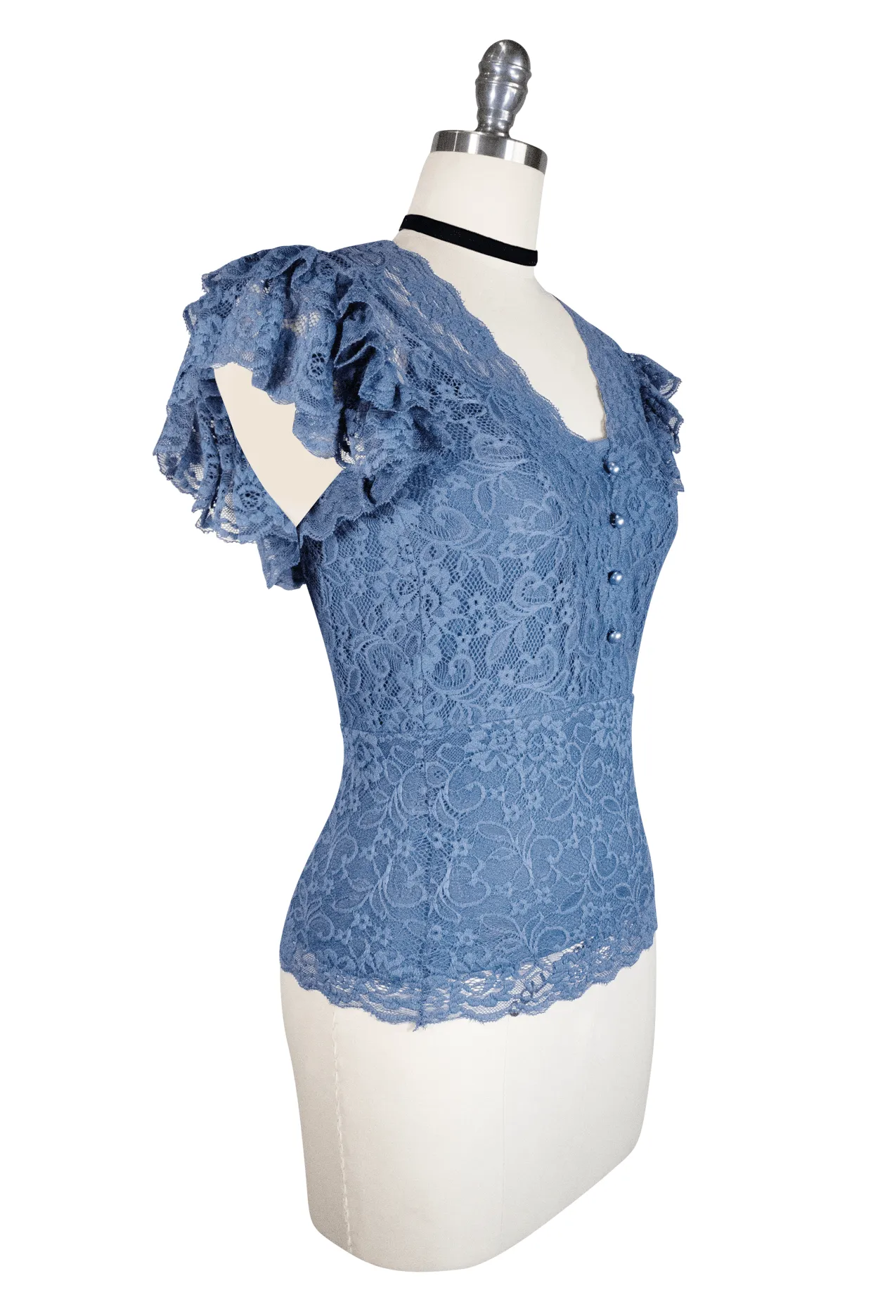 Chic Smokey Blue Lace Top by La Luna