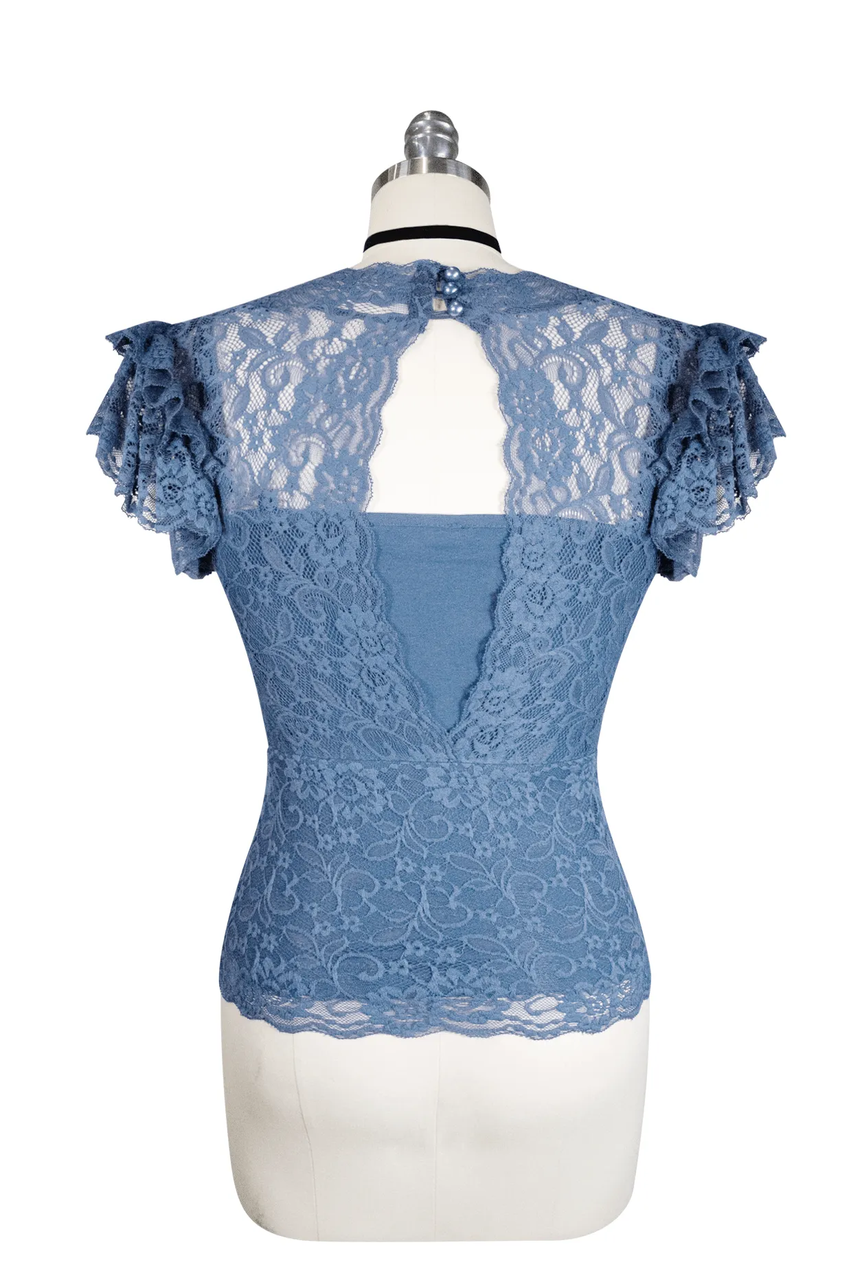 Chic Smokey Blue Lace Top by La Luna