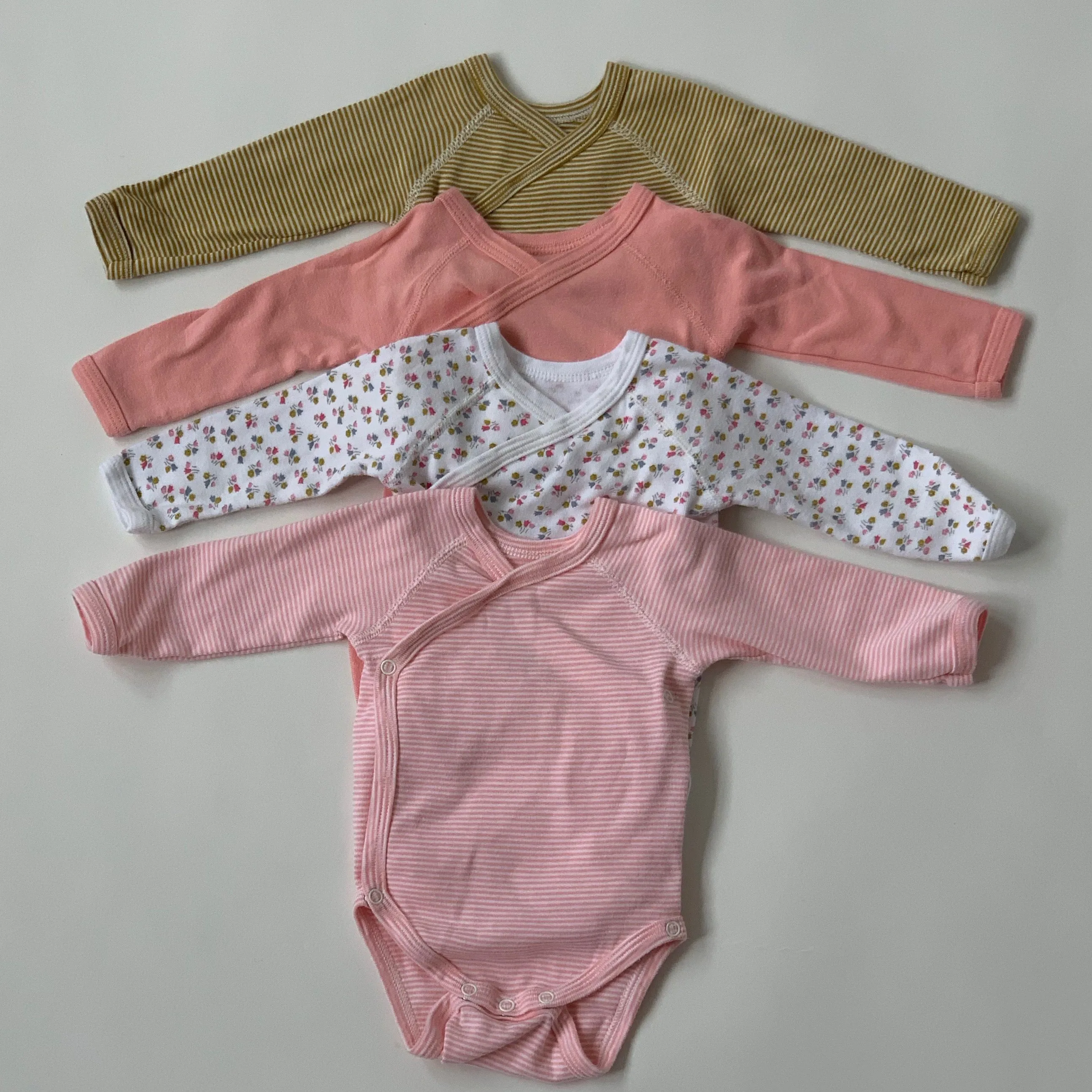 Petit Bateau Long Sleeve Bodysuits Set, 3 Months Size