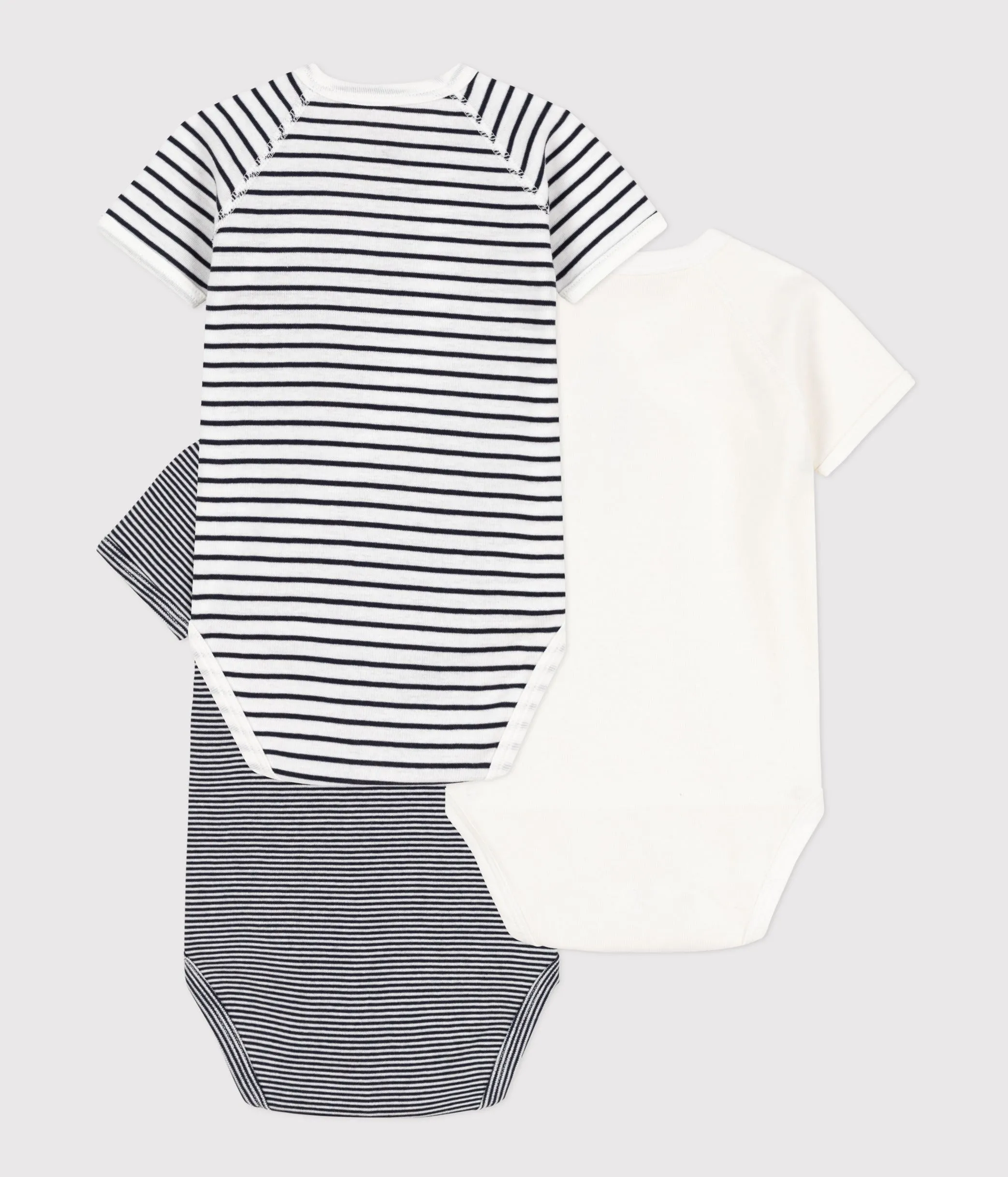 Baby Boy 3-Pack Short Sleeve Crossover Striped Solid Bodysuits by Petit Bateau