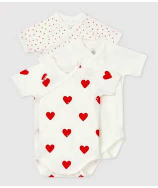 Petite Bateau Baby Girl 3-Pack SS Bodysuits with Heart Prints