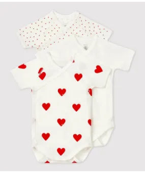 Petite Bateau Baby Girl 3-Pack SS Bodysuits with Heart Prints