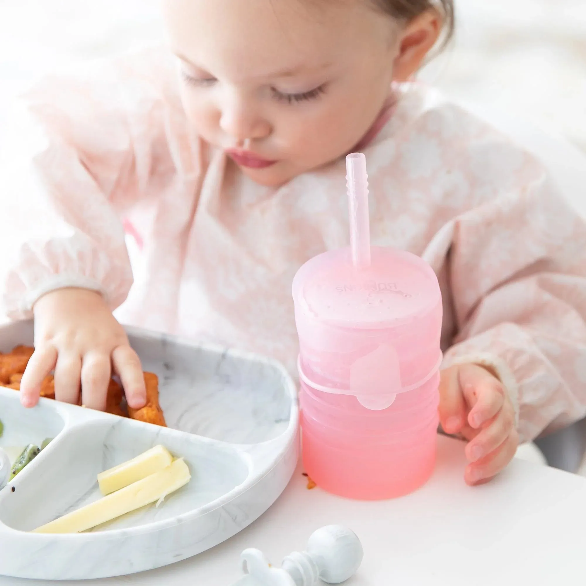 Pink Silicone Straw Cup with Lid