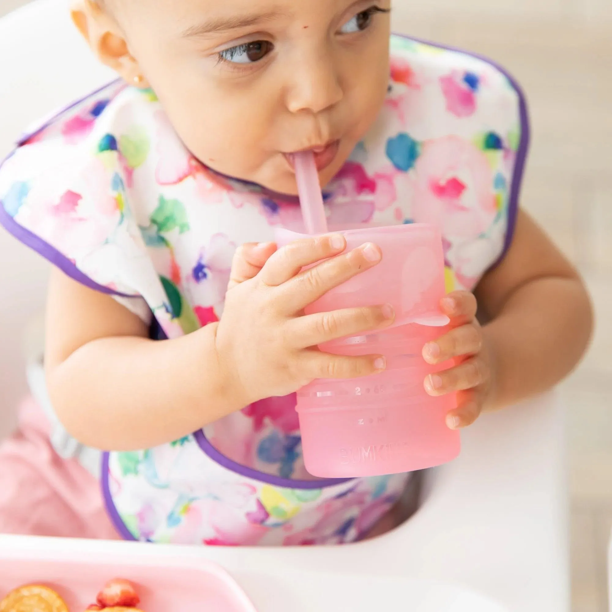 Pink Silicone Straw Cup with Lid