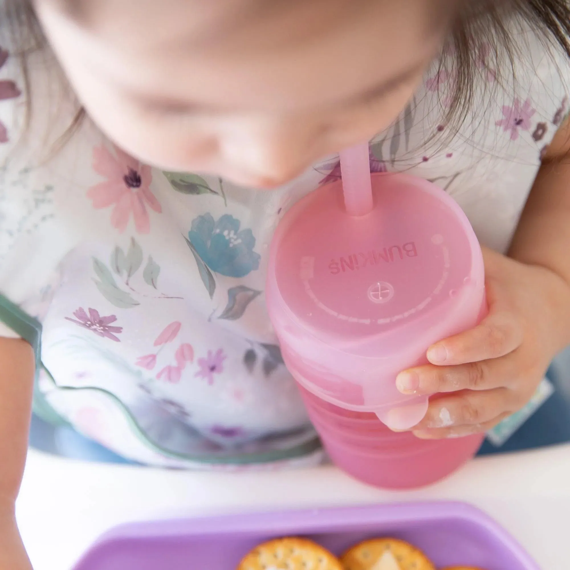 Pink Silicone Straw Cup with Lid