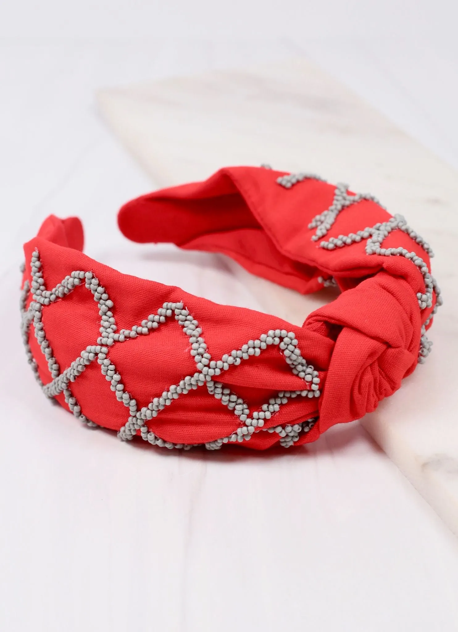 Lattice Beaded Headband RED GRAY