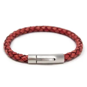 Red Stainless Steel Braided Leather Bracelet