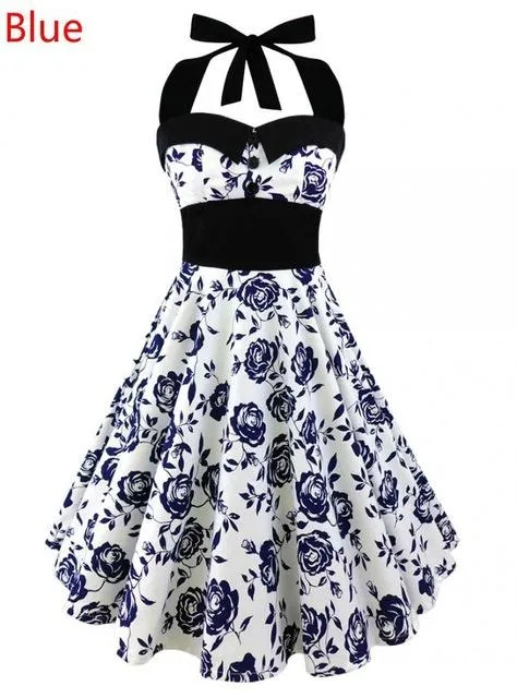 Vintage Style Sleeveless 3D Skull Floral Printed Summer Women's Dress Retro