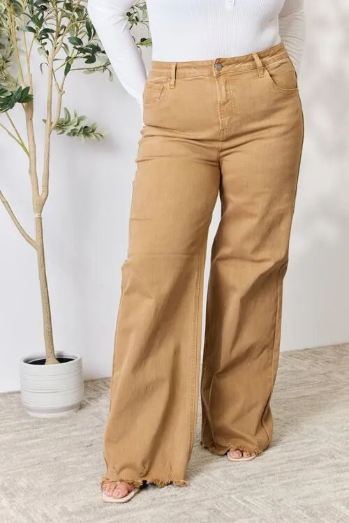 Full Size Fringe Hem Wide Leg Jeans by RISEN