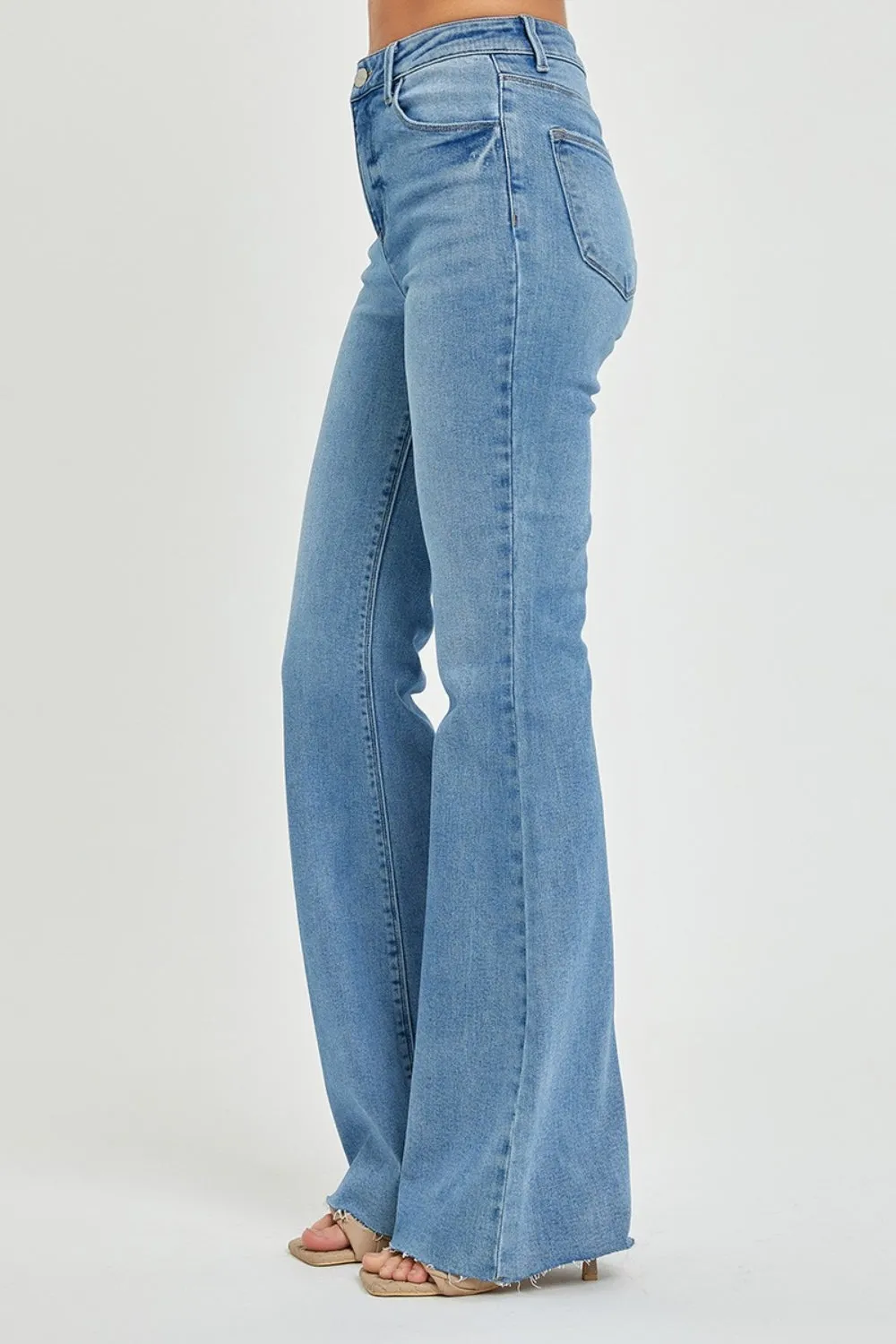 Full Size Raw Cut Bootcut Jeans with High Rise by RISEN